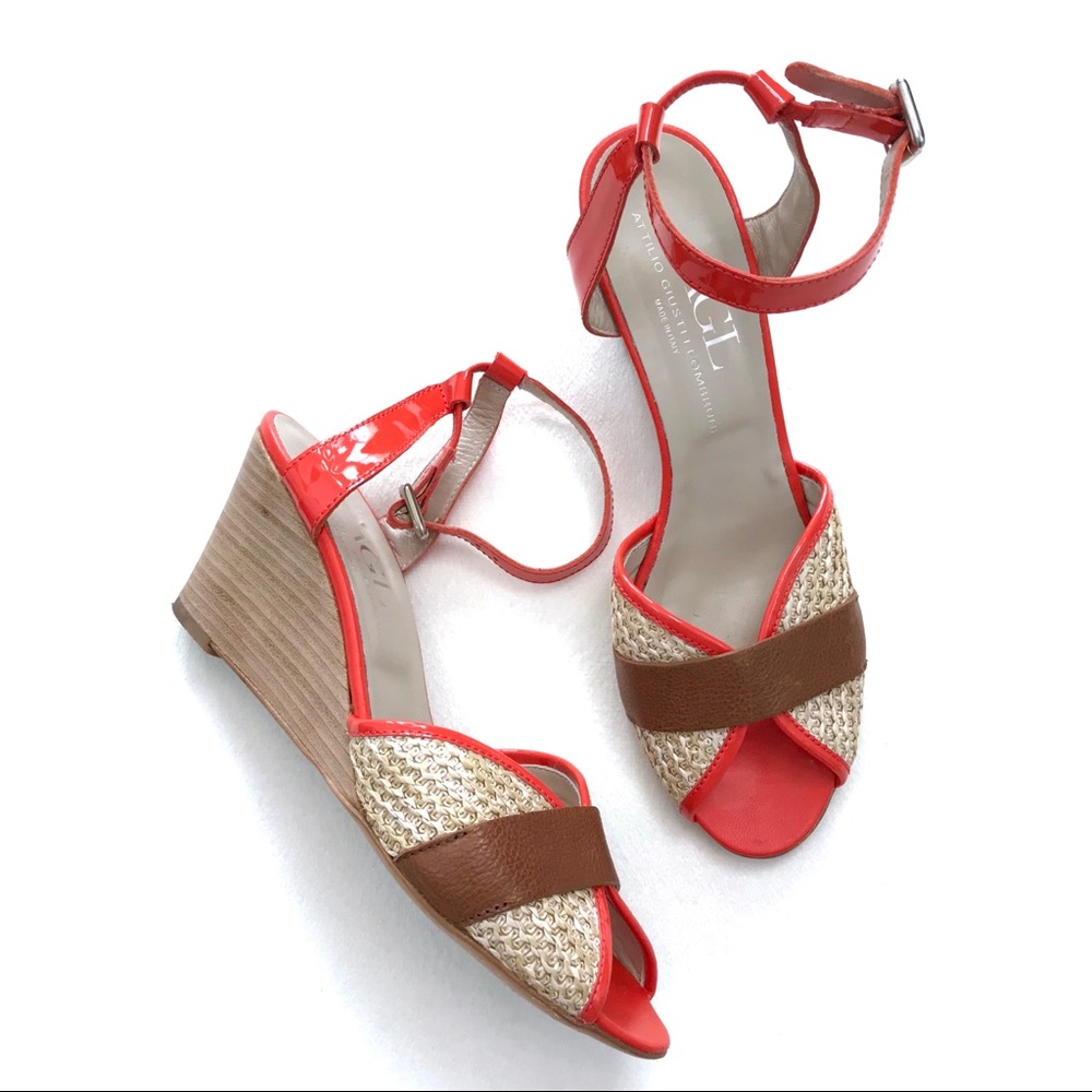 AGL Orange Tan Leather Wedges